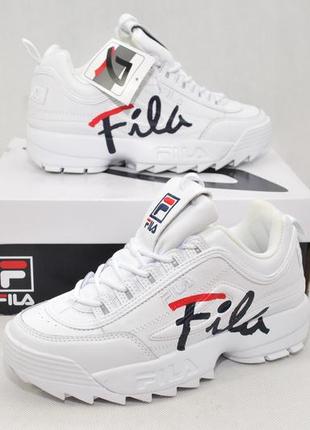 Fila disruptor 2 ii script premium, женские кроссовки оригинал из сша, стильные фила белые1 фото