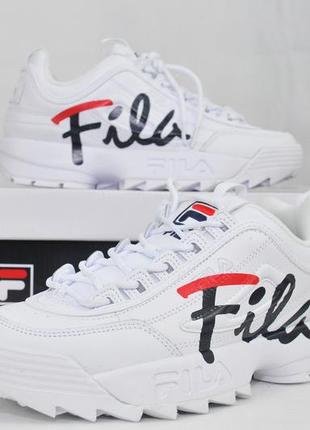 Fila disruptor 2 ii script premium, женские кроссовки оригинал из сша, стильные фила белые7 фото