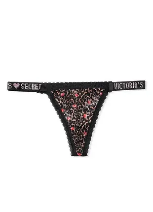 Стринги с камнями трусики со стразами леопард victoria's secret shine strap thong panty3 фото