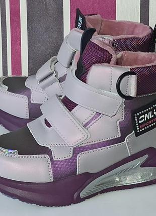 Демисезонные ботинки хайтопы для девочки утепленные на флисе том м 10269 фиолетов. 27,28,29,302 фото