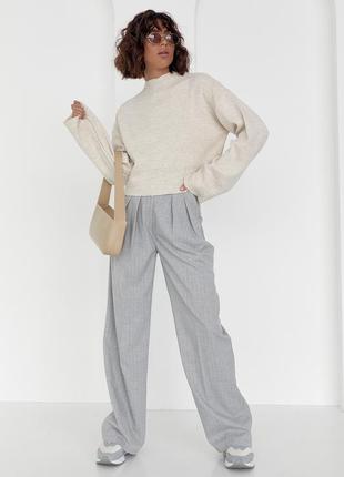 Женские брюки в полоску со стрелками - светло-серый цвет, m (есть размеры)3 фото