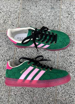 Женские кроссовки adidas gazelle logo green pink  ⁇  smb