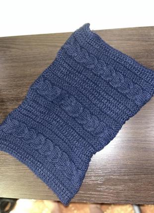 Пуловер, шарф, однотонний шарф-труба синій, в'язаний вітрозахисний осінньо-зимовий жіночий шарф-хомут