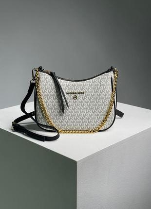 Сумка жіноча michael kors jet set charm small logo pochette white клатч майкл корс крос-боді