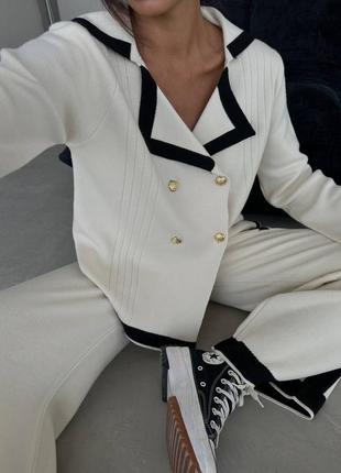Женский элегантный модный невероятный белый костюм пиджак + брюки тренд 20233 фото