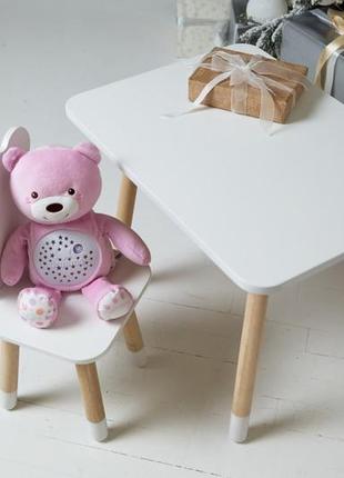 Прямоугольный столик и стульчик мишка белый6 фото