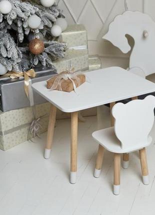 Прямокутний столик та стільчик ведмедик білий2 фото
