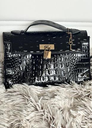 Сумка сумочка крокодил в черном цвете мини в стиле hermes kelly