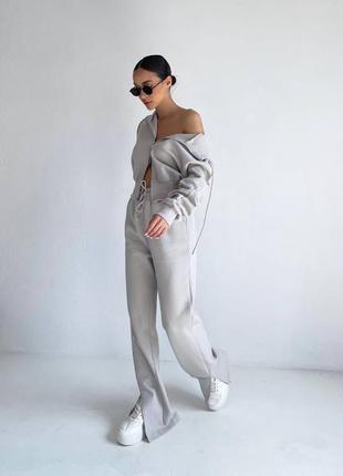 Женский стильный модный серый костюм кофта + брюки тренд 2023