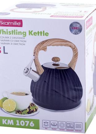 Чайник kamille whistling kettle black 3л из нержавеющей стали со свистком, черный7 фото