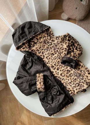 Двухсторонняя куртка осенний плащ для девочки леопардовый принт/черная 2-3р 98см