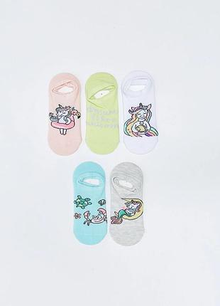 30-32/33-35 нові фірмові короткі спортивні шкарпетки слідки дівчинці 5 пар єдинороги lc waikiki