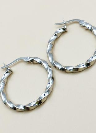 Сережки-кільця срібні з алмазною гранню d=25мм 3,12 г1 фото