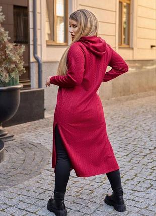 42-64р плаття сукня туніка довга нижче колін тепла демісезонна з капішоном червоний теракот бордо8 фото