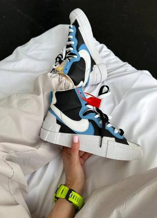 Женские кроссовки стные с черным nike blazer x sacai black legend blue7 фото