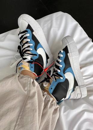 Женские кроссовки стные с черным nike blazer x sacai black legend blue9 фото