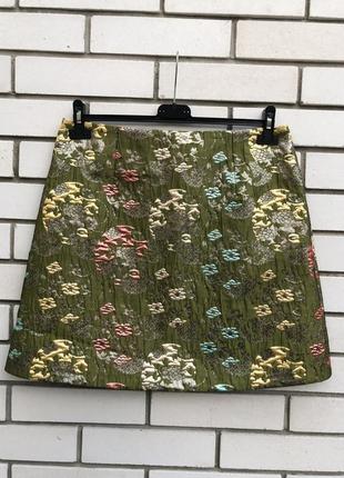 Жаккардовая мини-юбка а-силуэта от marks &amp; spencer с металлическим эффектом.