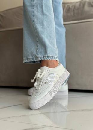 Белые кеды adidas samba white silver