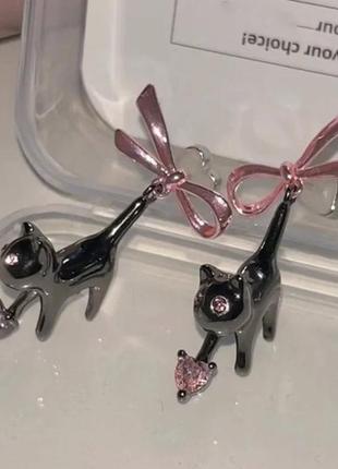 Сережки котики с бантиком coquette girl