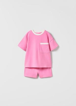 Комплект zara набір шорти футболка костюм зара  в наявності два кольори!!! зелений та рожевий  зелений 18-24 рожевий 2-32 фото