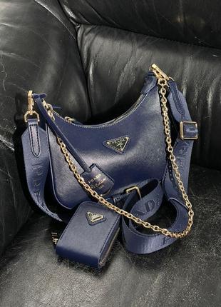 Сумка prada re-edition 2005 blue saffiano leather bag