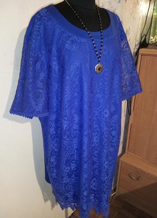 Красивое,трикотажное,гипюровое,нарядное платье-туника,мега батал,m.collection3 фото