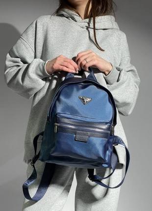 Рюкзак prada re-nylon small backpack blue (6 фото