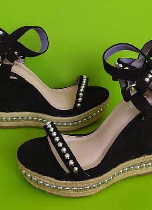 Чорні босоніжки на танкетці seastar blue, 38,