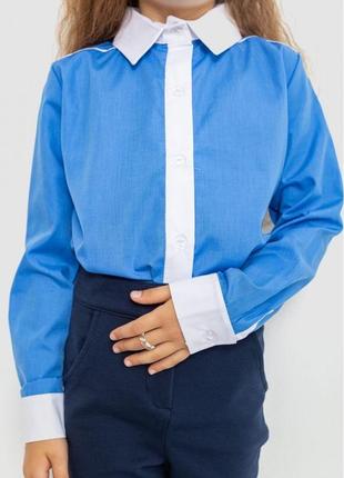 Блузка нарядная для девочек цвет темно-голубой4 фото