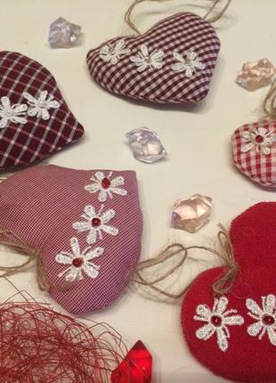 Текстильные интерьерные сердечки валентинки, презент ручной работы5 фото
