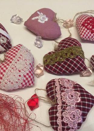 Текстильные интерьерные сердечки валентинки, презент ручной работы7 фото