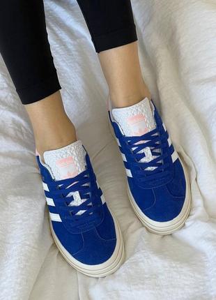 Женские кеды adidas gazelle bold blue/pink2 фото