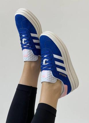 Женские кеды adidas gazelle bold blue/pink6 фото