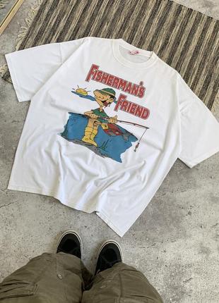 Vintage fisherman’s friend white humor y2k tee винтаж мужская белая футболка в стиле авангард юмор оверсайз размер xxl