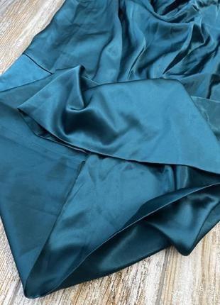 Стильна смарагдова коктейльна бірюзова атласна туніка сукня плаття -балахон m10 фото