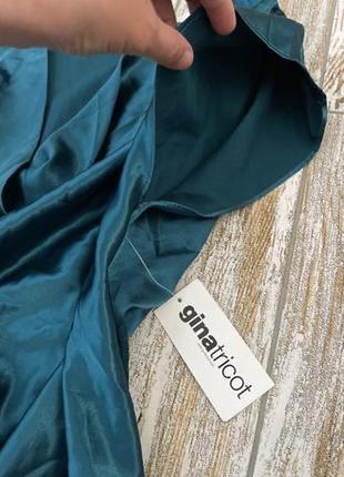 Стильна смарагдова коктейльна бірюзова атласна туніка сукня плаття -балахон m6 фото