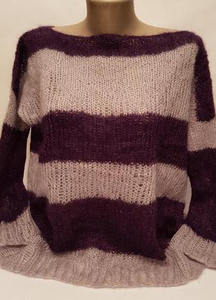 Суперстильный эффектный мохеровый свитер в полоску модель оверсайз1 фото