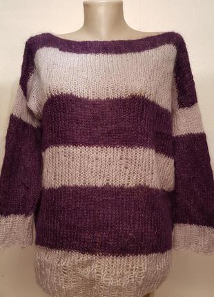 Суперстильный эффектный мохеровый свитер в полоску модель оверсайз2 фото