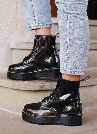 Лакированные женские ботинки dr.martens jadon patent с мехом /осень/зима/весна😍