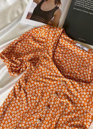 🧡🌼 класна помаранчева блуза топ футболка в квітковий принт з рукавами буфами від next4 фото