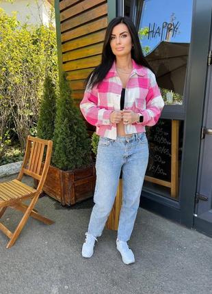 Малиновий піджак сорочка кашемірова в клітинку