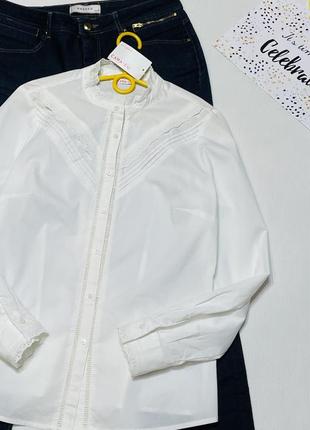 Белая коттоновая рубашка с кружевом camaieu (испания).2 фото