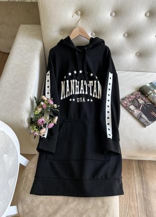 Удлиненное черное платье свитшот h&m