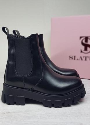 Зимние женские ботинки из натуральной кожи на меху от slaturi в стиле bottega Cab veneta (боттега венета)