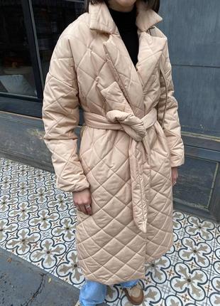 Стьобане осіннє пальто на силіконі 200, жіноче довге пальто демісезон на осінь4 фото