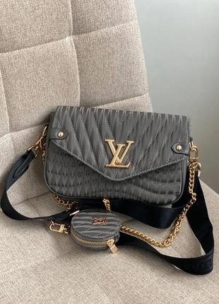 Жіноча шкіряна сумка через плече louis vuitton сіра, стильна сумка, преміум якість