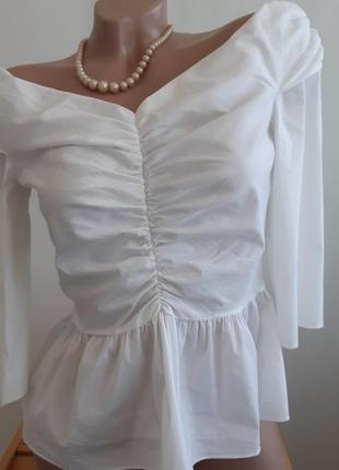Поплиновая блуза zara с воланом, размер m/s2 фото