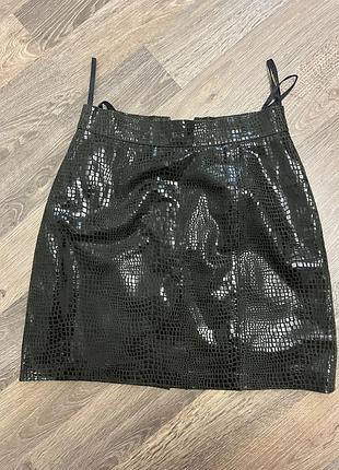 Кожаная мини юбка, короткая юбка, натуральная кожа