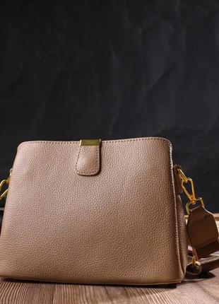 Женская сумочка кожаная бежевая2 фото