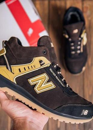 Чоловічі зимові шкіряні черевики new balance, чоловічі коричневі черевики, чоловіче зимове шкіряне взуття